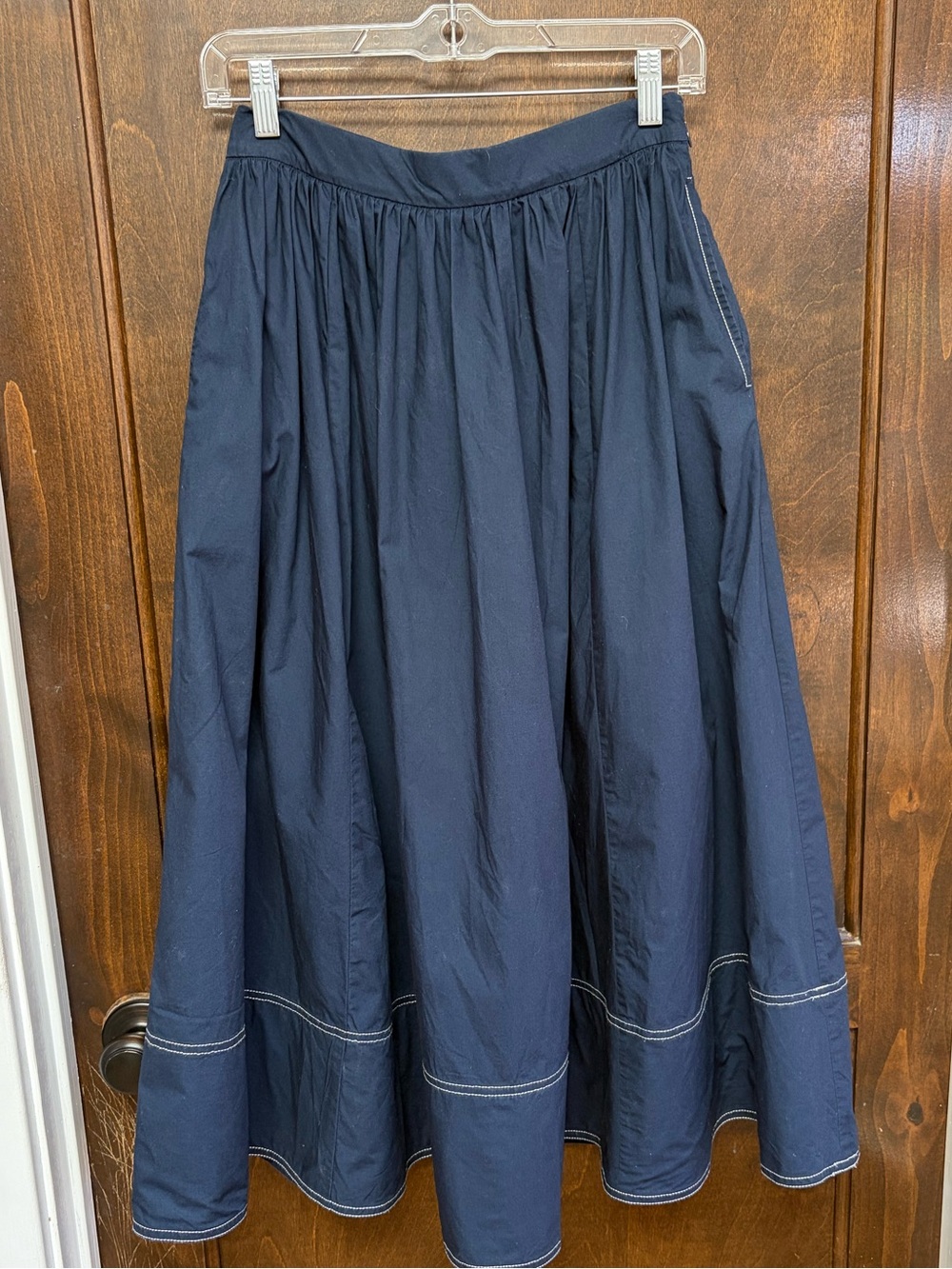 J. Crew Navy Full Skirt with Contrast Topstitching